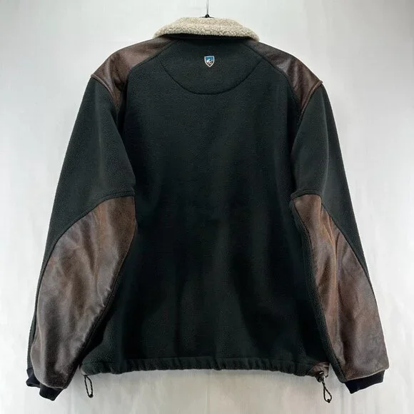 KUHL Jacket Mens Sz M Alpenwurxs Faux Leather Trim Sherpa Fleece Full Zip Black - Picture 3 of 12